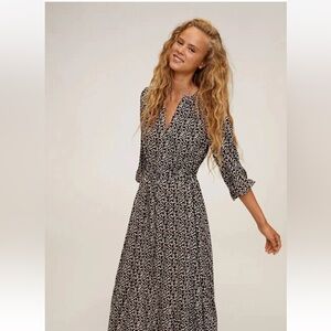 mango  printed leaf pattern midi dress xl
